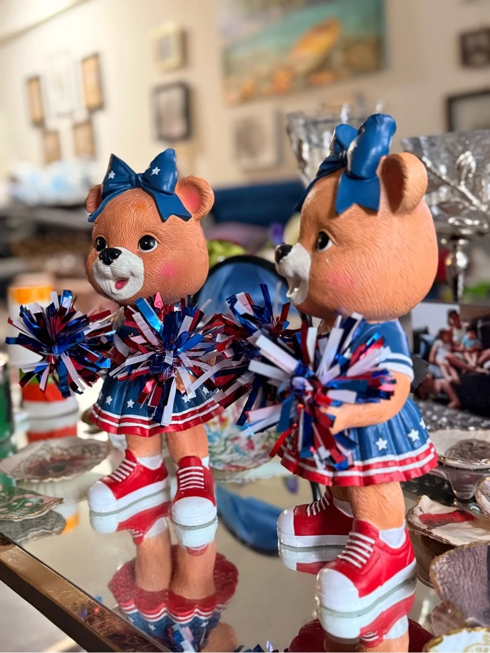 Patriotic Cheerleader Bear Figurines – Set of 2 – 12” Tall NWOT